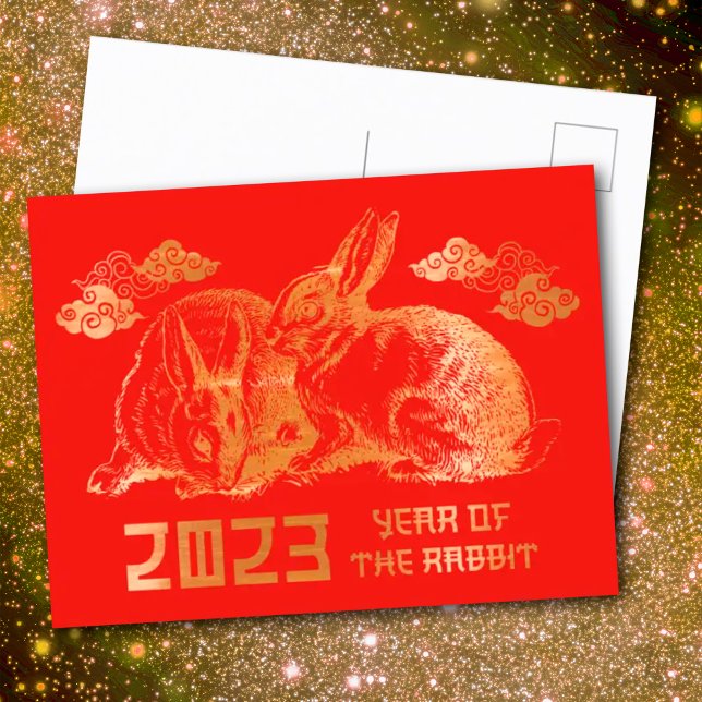 Cartão Postal De Festividades Coelho Chinês Zodiac Lunar Ano Novo (Criador carregado)