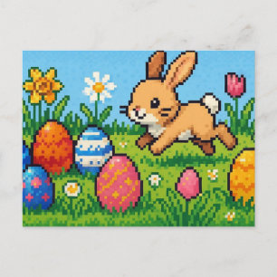 Cartão Postal De Festividades coelho/coelhinho de Páscoa fofo de 8 bits