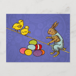 Cartão Postal De Festividades Coelho da Páscoa chocando ovos ilustração