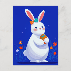 Cartão Postal De Festividades Coelho da Páscoa com Fundo Azul
