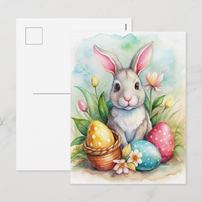 Cartão Postal De Festividades Coelho da Páscoa e cartão de Natal de ovos pintado (Frente/Verso)