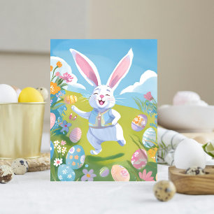 Cartão Postal De Festividades Coelho da Páscoa   Flor Silvestre Pastel Cute da P