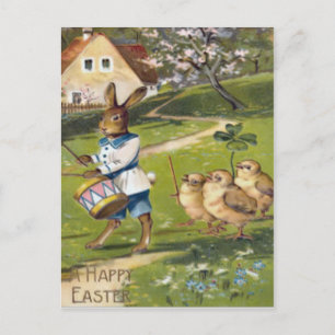 Cartão Postal De Festividades Coelho da Páscoa Frango Tambor Trevo da Fazenda