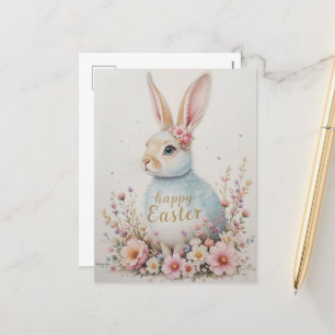 Cartão Postal De Festividades Coelho de Aquarela Suave Páscoa Doce Feriado de Pr