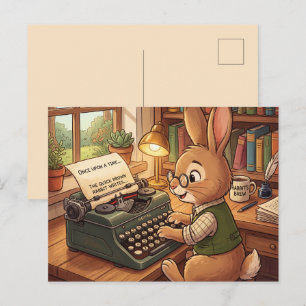Cartão Postal De Festividades Coelho de desenho animado digitando em uma máquina