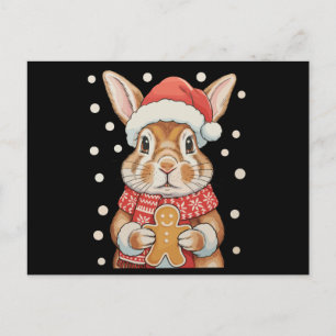 Cartão Postal De Festividades Coelho de Natal Chapéu do Papai Noel Biscoito de G