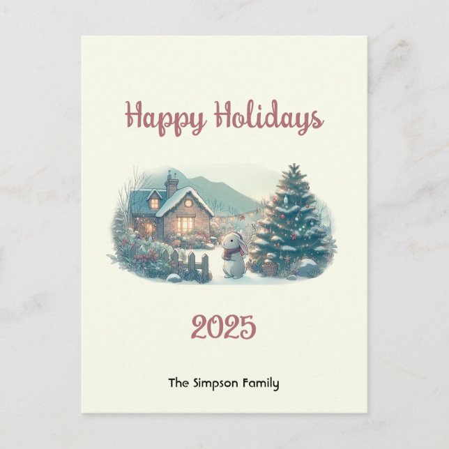 Cartão Postal De Festividades Coelho de Natal no distrito do lago (Frente)