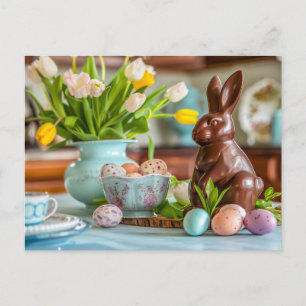 Cartão Postal De Festividades Coelho de Páscoa de Chocolate Encantador