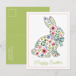 Cartão Postal De Festividades Coelho de Páscoa de Flores Silvestres Rosa e Azul
