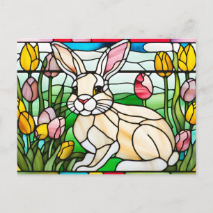 Cartão Postal De Festividades Coelho de Páscoa em Vidro Colorido com Flores de T