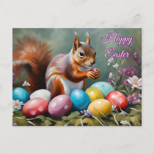 Cartão Postal De Festividades Coelho de Páscoa feliz com ovos de Páscoa e flores