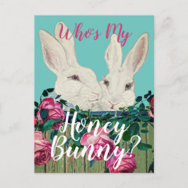 Cartão Postal De Festividades Coelho de Páscoa Floral Pastel Romance Fofo