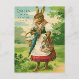 Cartão Postal De Festividades Coelho de Páscoa Mulher Cesta Ovo Colorido