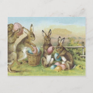 Cartão Postal De Festividades Coelho de Páscoa Ovo Pintado Colorido Campo