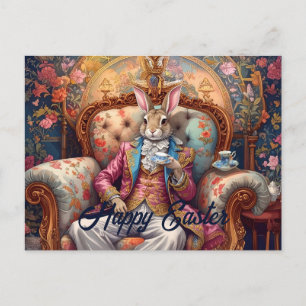 Cartão Postal De Festividades Coelho elegante bebendo chá Feliz Páscoa
