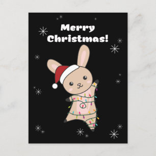 Cartão Postal De Festividades Coelho Feliz Natal Animais de Inverno Coelhos Feri
