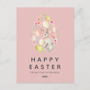Cartão Postal De Festividades Coelho Floral Simples Moderno Elegante   Feliz Pás