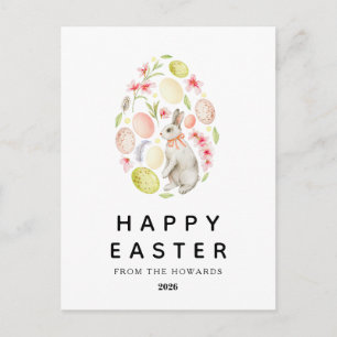 Cartão Postal De Festividades Coelho Floral Simples Moderno Elegante Feliz Pás