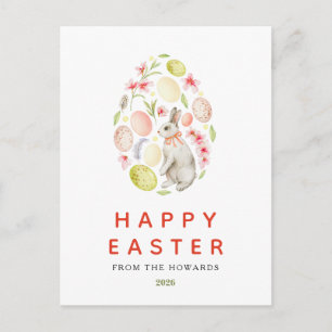 Cartão Postal De Festividades Coelho Floral Simples Moderno Elegante   Feliz Pás