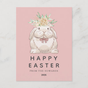 Cartão Postal De Festividades Coelho Floral Simples Moderno Elegante Feliz Pás