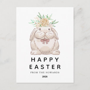 Cartão Postal De Festividades Coelho Floral Simples Moderno Elegante   Feliz Pás