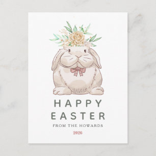 Cartão Postal De Festividades Coelho Floral Simples Moderno Elegante   Feliz Pás