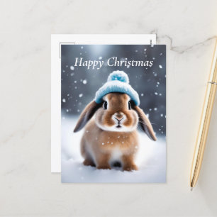 Cartão Postal De Festividades Coelho Fofo com um Gorro Bobble MINHA ARTE Natal