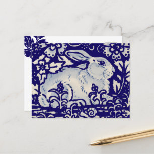 Cartão Postal De Festividades Coelho páscoa Artístico Coelho Azul Floral Branco