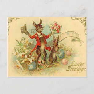 Cartão Postal De Festividades Coelhos de Páscoa Vintage Cartão de Páscoa