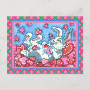 CARTÃO POSTAL DE FESTIVIDADES COELHOS E CORAÇÕES COLORIDAS CHOVANDO DIAS DE OS N