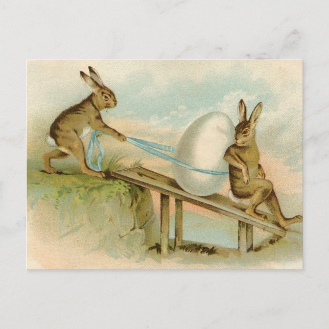 Cartão Postal De Festividades Coelhos e ovo antigos velhos do felz pascoa do (Frente)