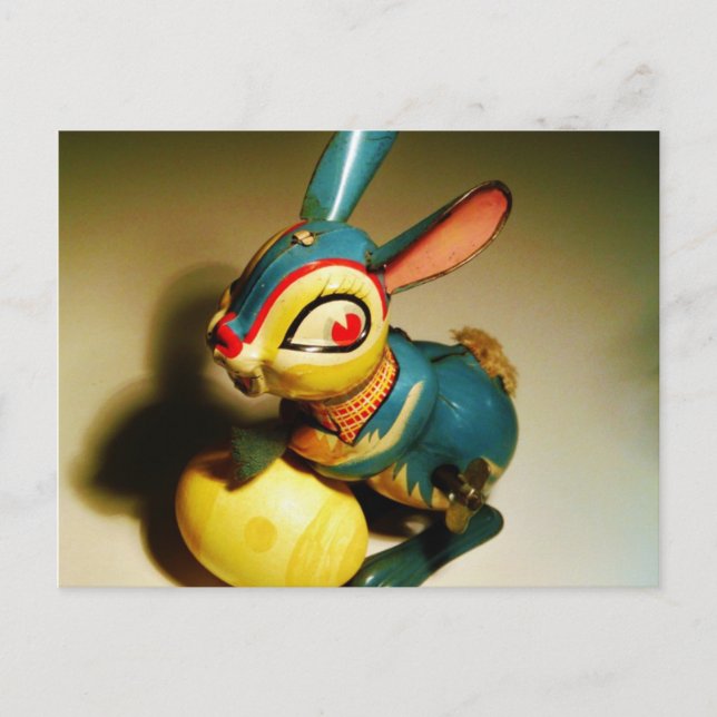 Cartão Postal De Festividades coelhos toalha e ovo amarelo páscoa (Frente)