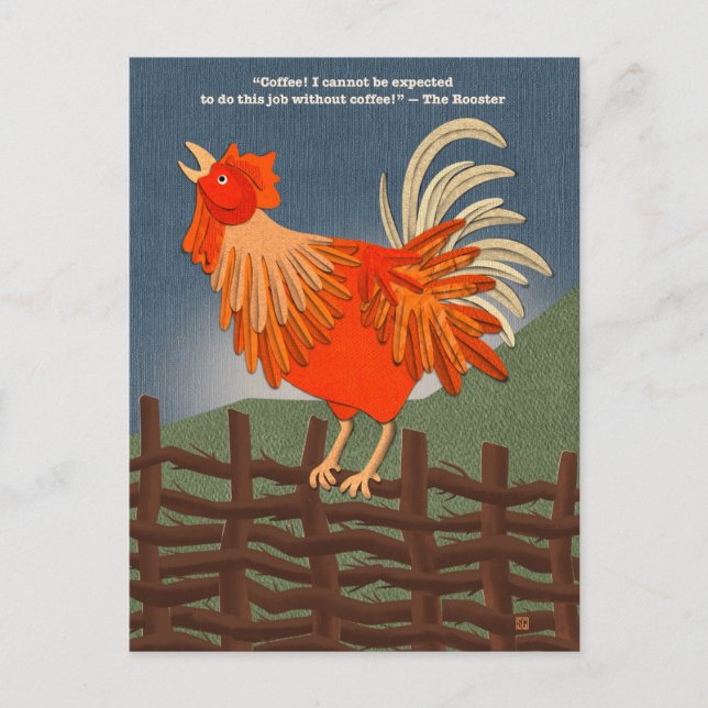 Cartão Postal De Festividades Coffee Addicted Rooster Postcards (Frente)