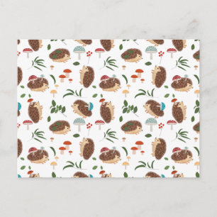 Cartão Postal De Festividades Cogumelos de Ouriço Fofos Animais da Floresta Silv