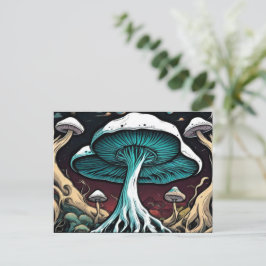 Cartão Postal De Festividades Cogumelos de pintura na selva personalizados