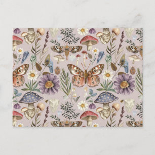Cartão Postal De Festividades Cogumelos e flores da borboleta