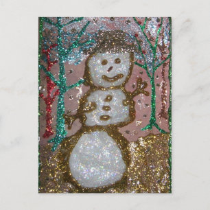 Cartão Postal De Festividades Colagem 3D do Glitter Snowman
