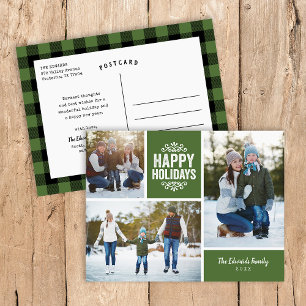 Cartão Postal De Festividades Colagem de 3 Fotos Feliz Natal Rustic Green