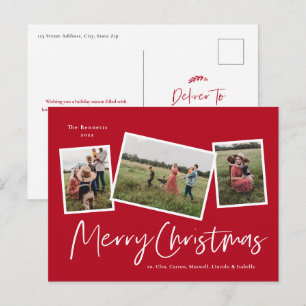 Cartão Postal De Festividades Colagem de 3 Fotos Natal Feliz Moderno