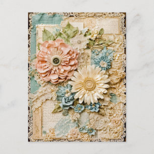 Cartão Postal De Festividades Colagem de Flor de Vintagem do chique