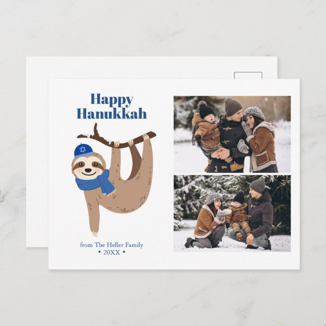 Cartão Postal De Festividades Colagem de Fotografias Cute Hanukkah Sloth 2 (Frente/Verso)