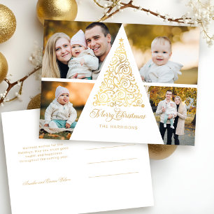 Cartão Postal De Festividades Colagem de Fotografias da Dourada Árvore 4 Feliz N