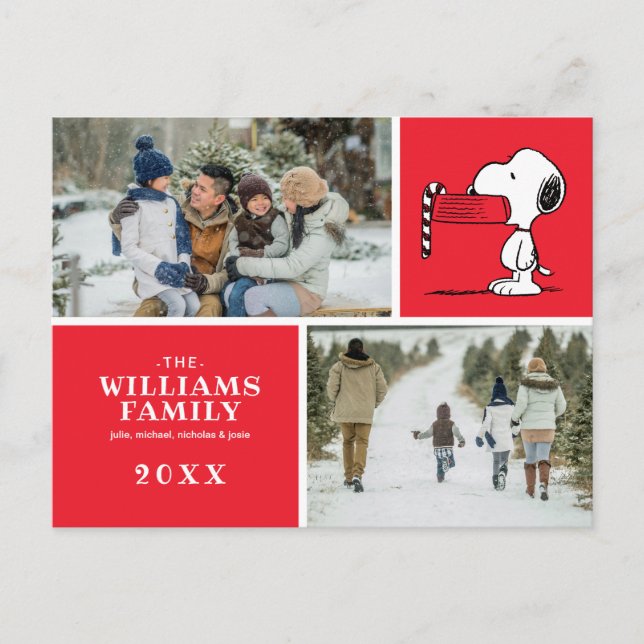 Cartão Postal De Festividades Colagem de Fotografias da Família Esnoopy de Natal (Frente)