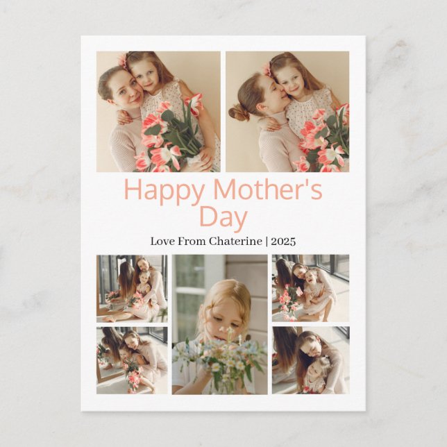 Cartão Postal De Festividades Colagem de Fotografias de Dia de as mães Moderno E (Frente)