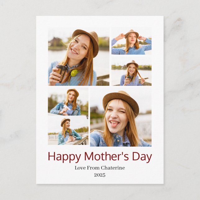 Cartão Postal De Festividades Colagem de Fotografias de Dia de as mães Moderno E (Frente)