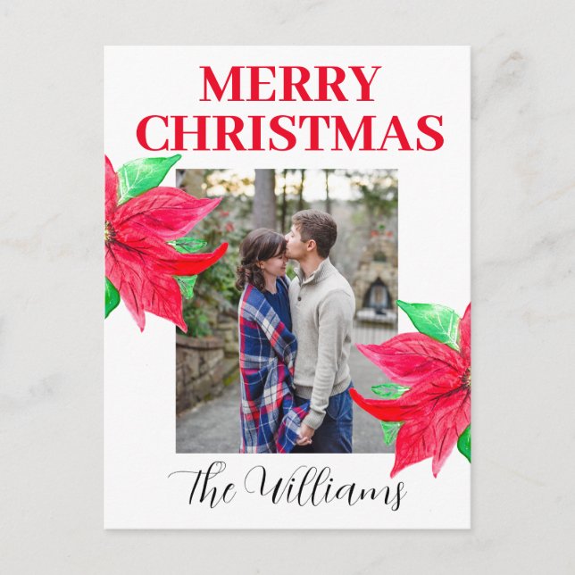 Cartão Postal De Festividades Colagem de Fotografias de Natal Poinsettia (Frente)