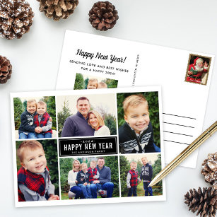 Cartão Postal De Festividades Colagem de Fotografias do feliz ano novo