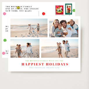 Cartão Postal De Festividades Colagem de Fotografias Elegante NA MODA 4 FELIZ