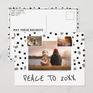 Cartão Postal De Festividades Colagem de Fotos 3 Preto e Branco Paz