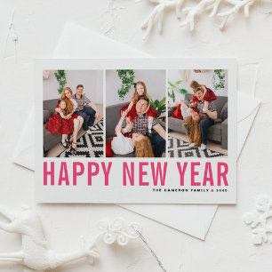 Cartão Postal De Festividades Colagem de Fotos com Tipografia Rosa Vibrante Feli